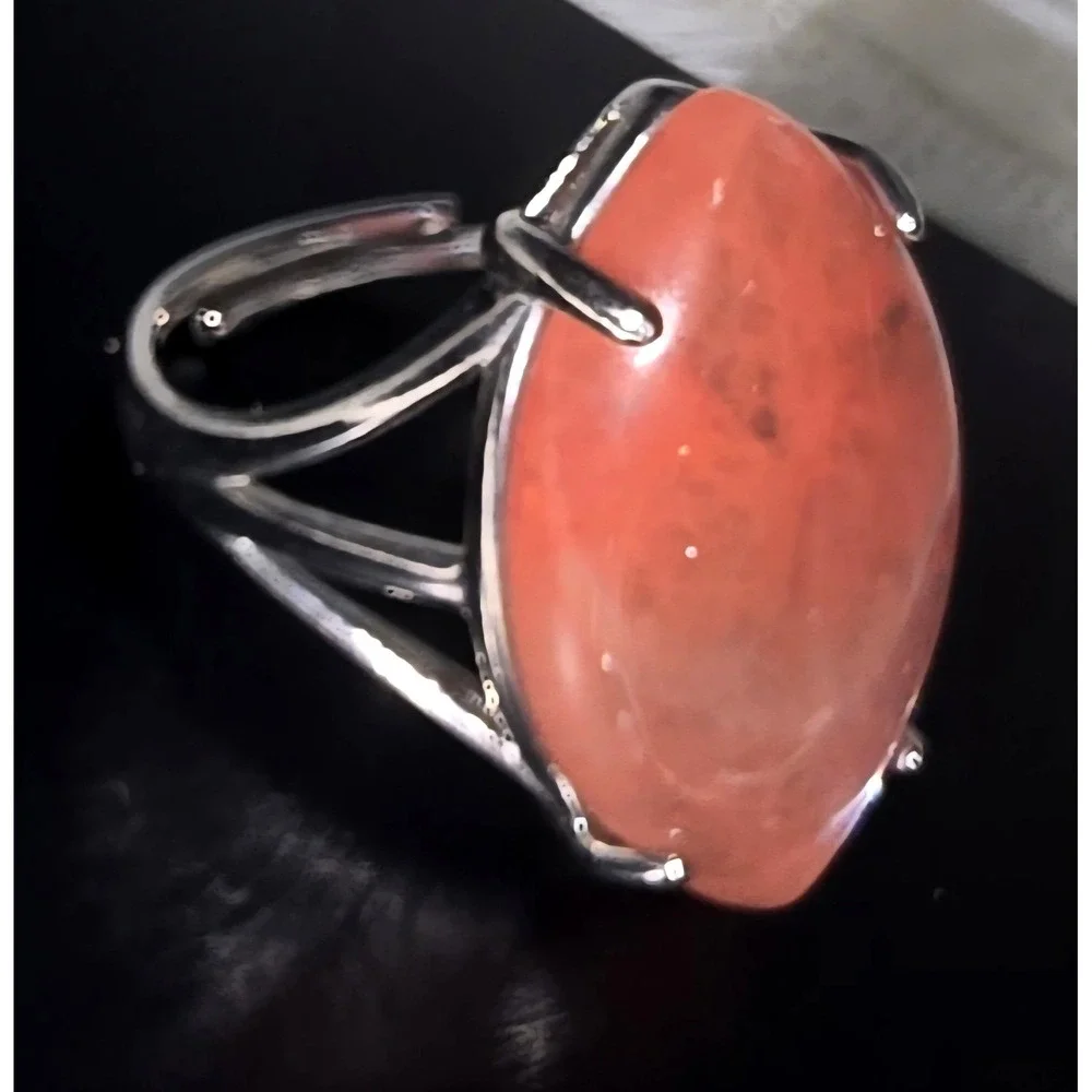 925 Sterling Silver Red Melted Quartz Ring Adjustable Band‎ Unique Gemstone Gift